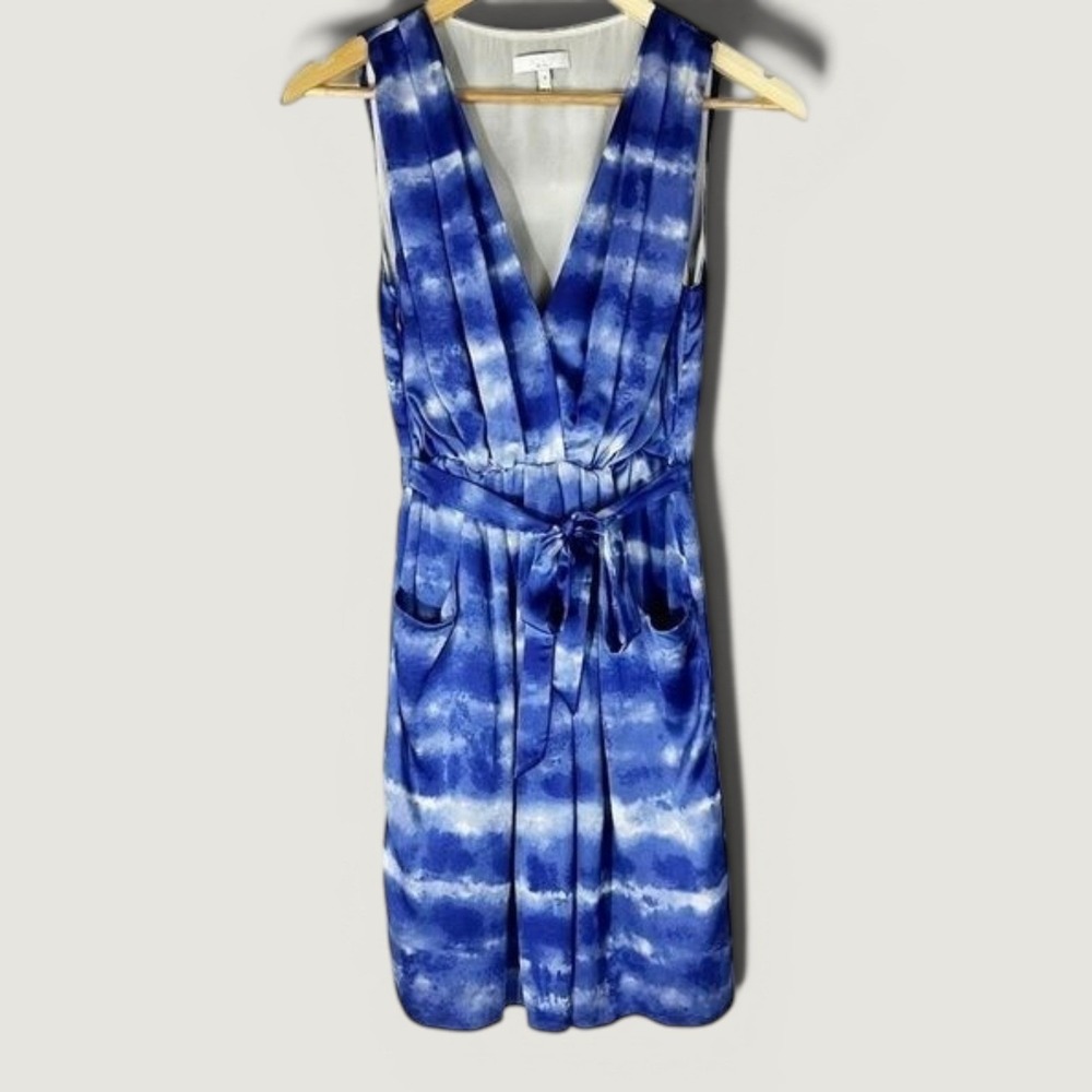 Adam Lippes Silk Tie Dye Sleeveless Dress 2 Blue White Artsy Quiet Luxury